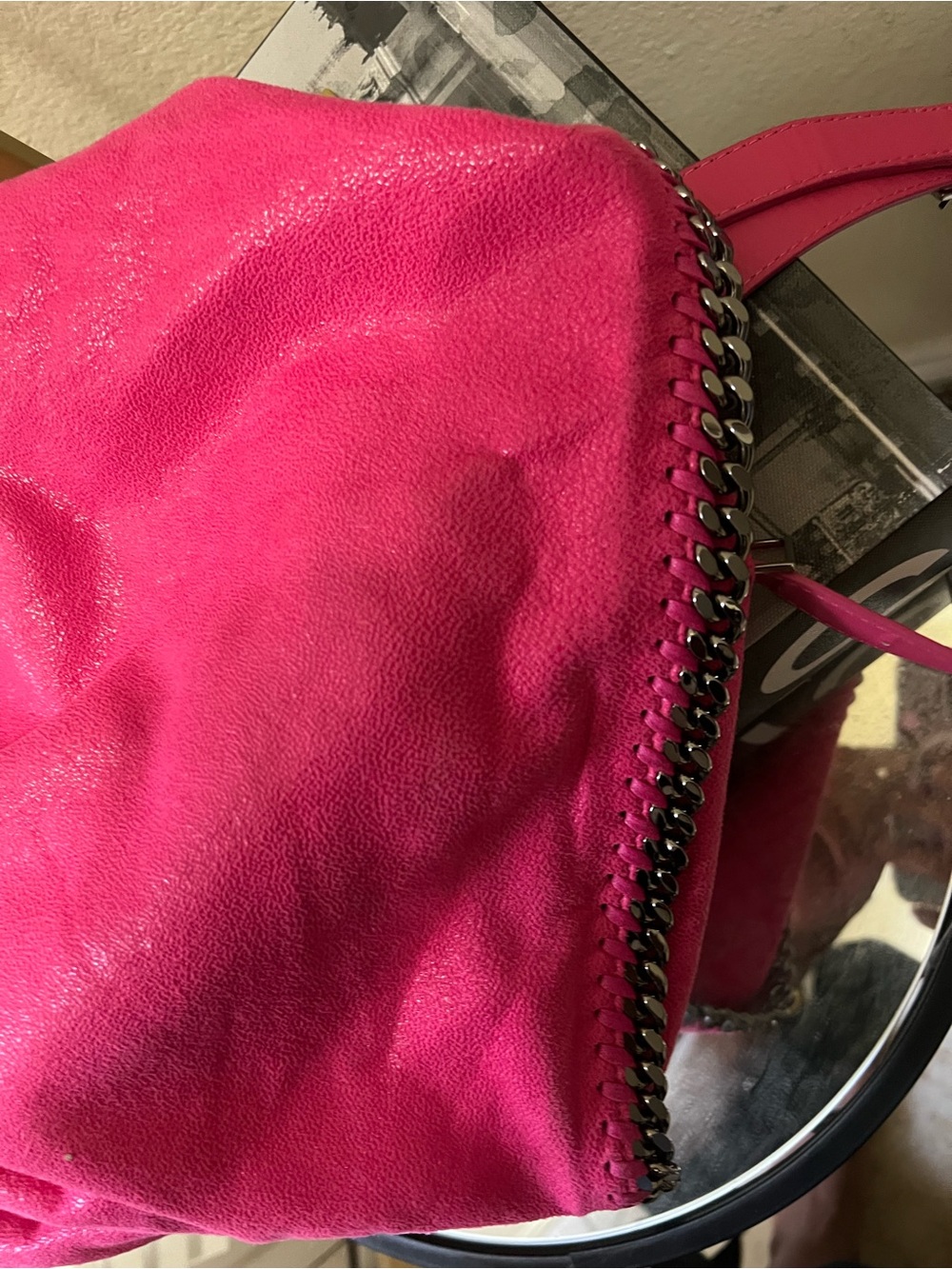Stella McCartney Vibrant Hot Pink Chain-Trim Backpack - Picture 6 of 14